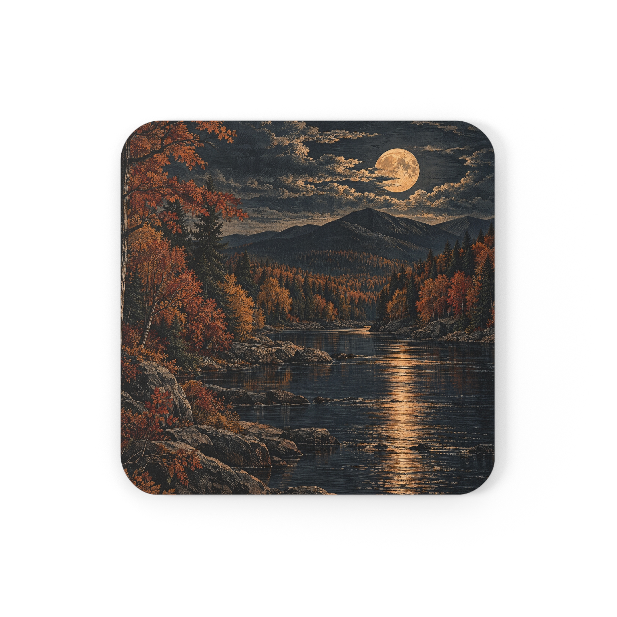 Androscoggin After Dark — Four Seasons: Autumn Cork-Back Coaster