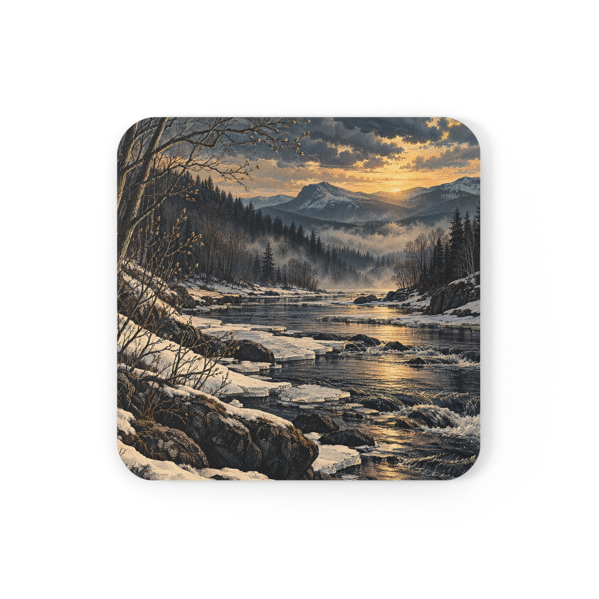 Androscoggin After Dark — Four Seasons: Spring Cork-Back Coaster